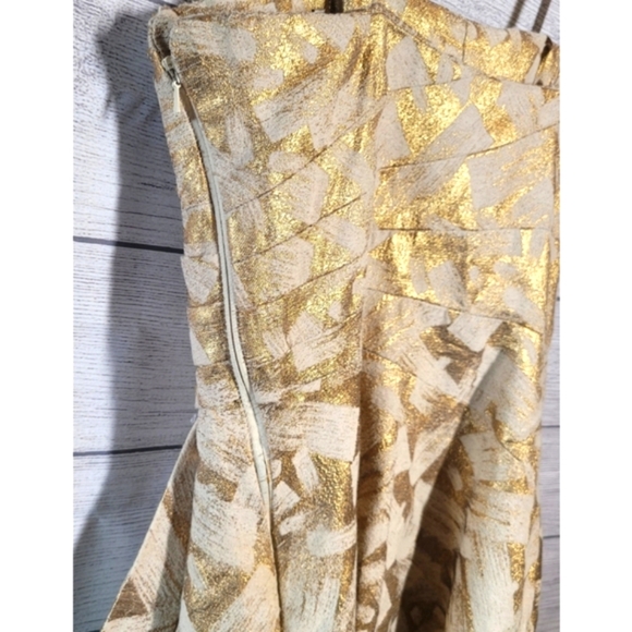 Alberto Makali Women's Cocktail Dress Size 4 Metallic Gold Sash Spaghetti Straps - Picture 6 of 15